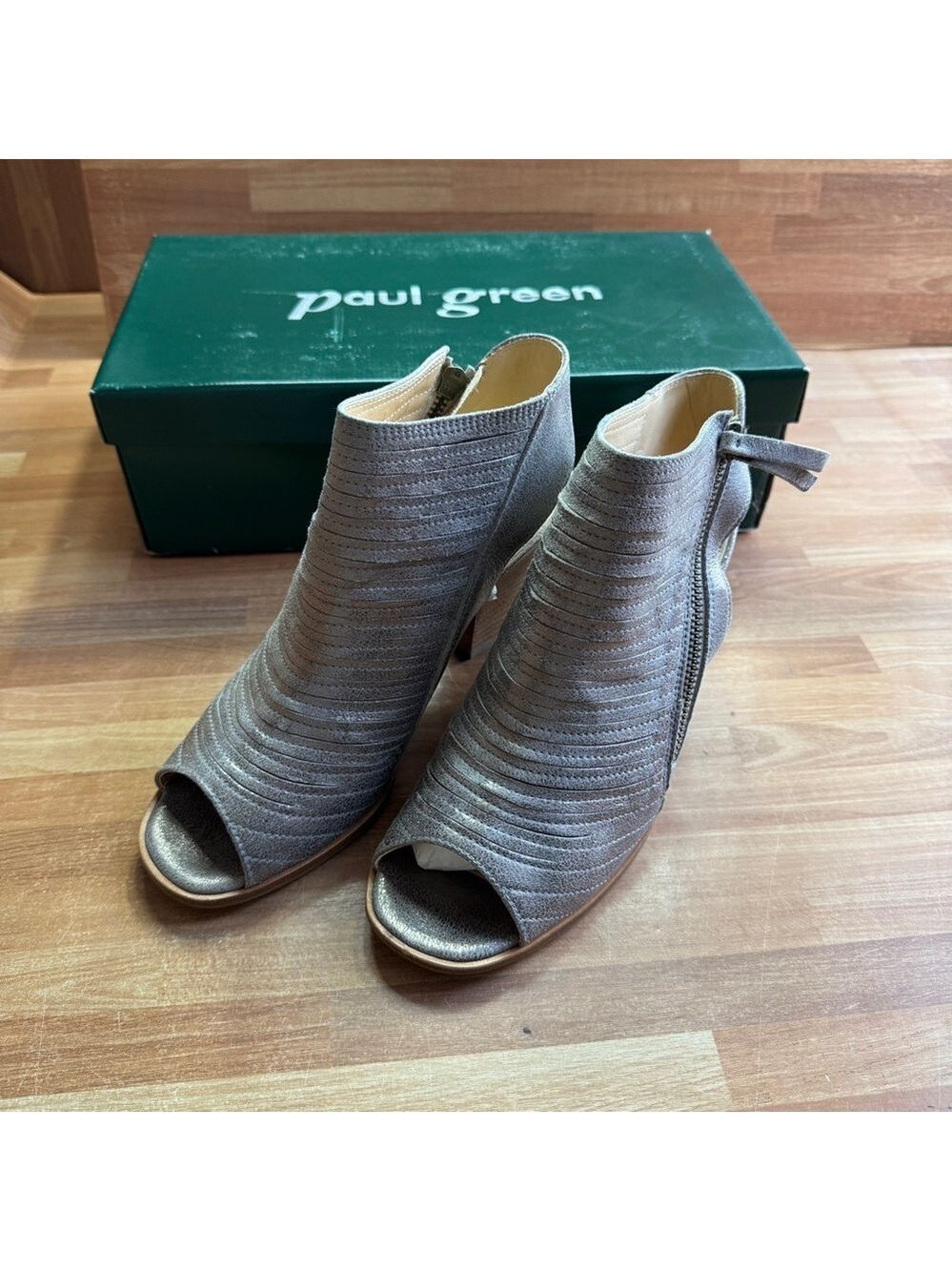 Paul Green peep toe sandal booties size 8 cayanne smoked brush